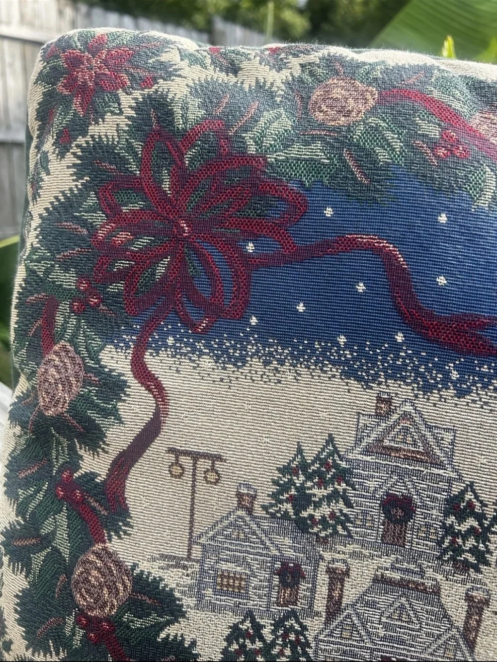 Vintage Needlepoint Christmas Tapestry Throw Pillow 14
